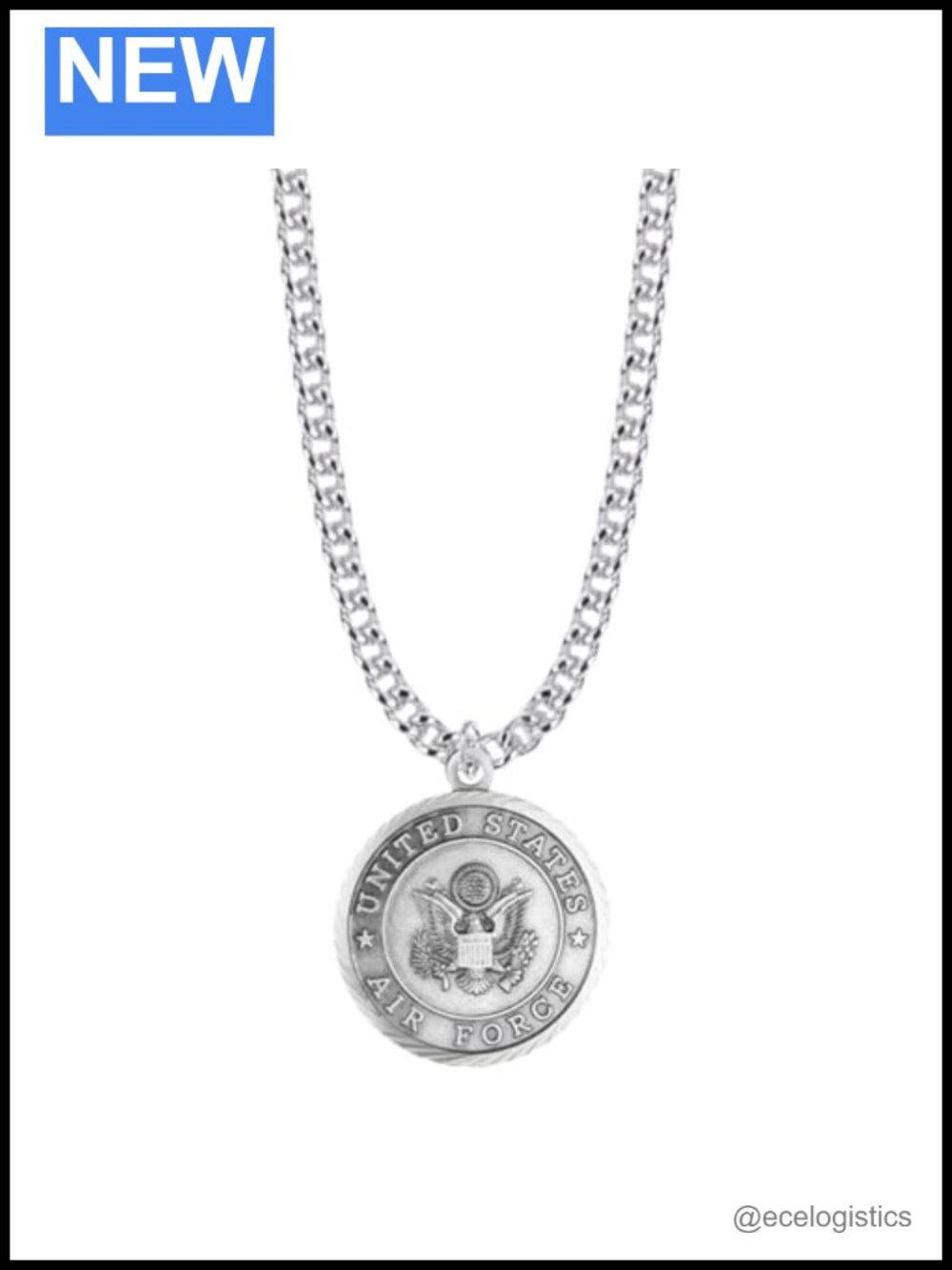 Nickel Silver Air Force Medal Pendant Necklace St Michael 7/8 Inch